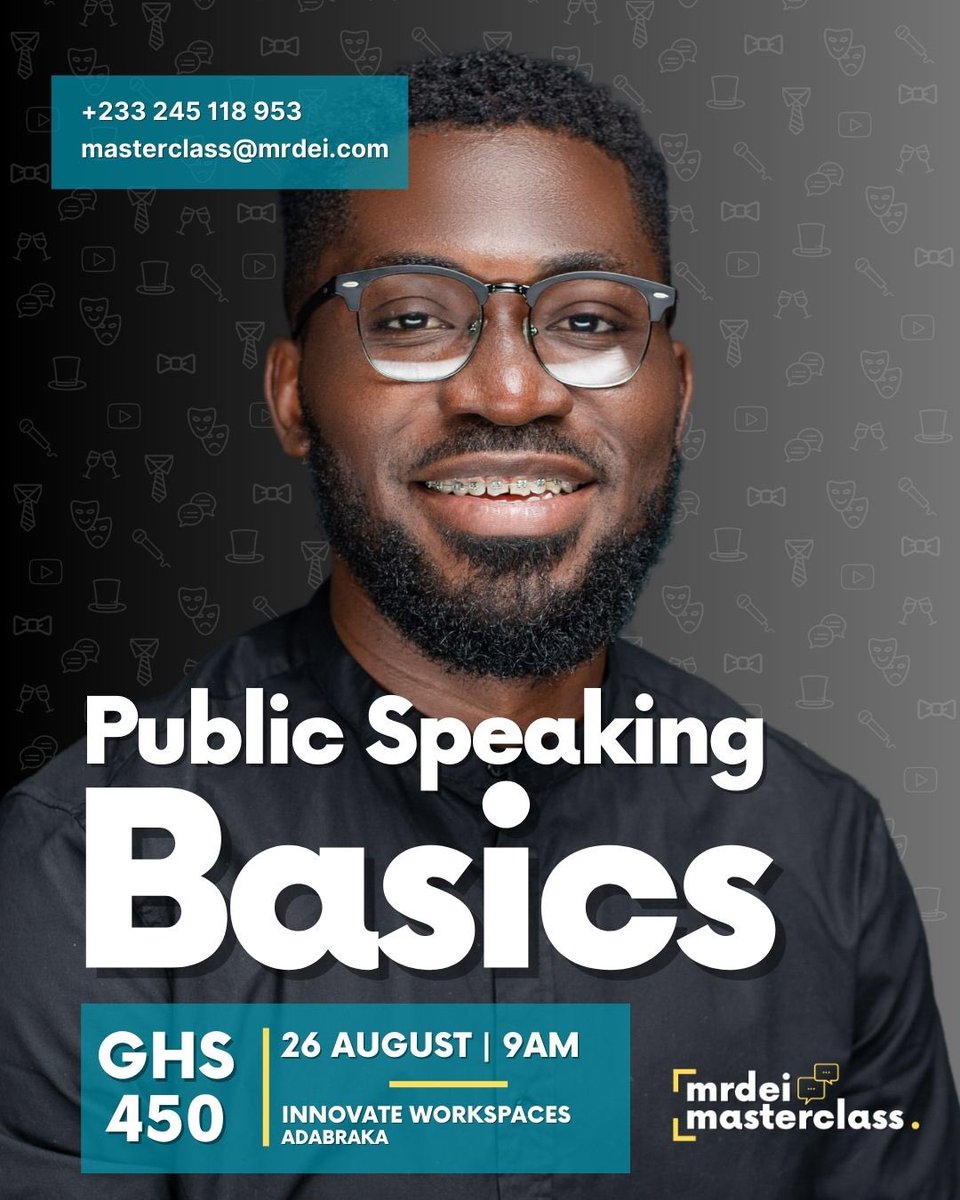 TheMrDei's tweet photo. I am setting a day aside to run a 3hr masterclass session on “Public Speaking Basics” 

If you’re looking to elevate your public speaking skills, then this is for you! 

You don’t need to be an MC (or want to be one) to join this class

Book NOW! 📌📌
https://t.co/xn29qIDfCB https://t.co/TOIHy1sNmf