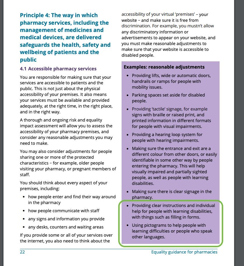 @WrittenMedicine @BolaOwolabi8 @davidwebb_1 @drmahendrapatel @Riyad_SRPharmS @DrHNaqvi @AmandaPritchard @APharmacistDoll @rpharms @M_YousafAhmad @gmabbam The @TheGPhC states in its Equality guidance for pharmacies
'Examples: reasonable adjustments
Using pictograms to help people with learning difficulties or people who speak other languages.'  

We are helping pharmacy meet @NHSEngland's Accessible Information Standard 

#WeLDNs