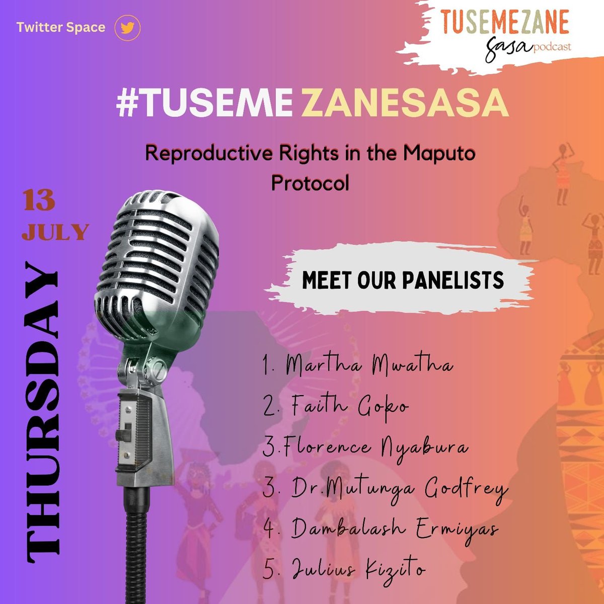 🎉🌍 Karibuni! 📣💭

As we are diving deep into Reproductive Rights in the Maputo Protocol

Let's, continue to break the silence on reproductive health in Kenya🗣️🇰🇪 

Your thoughts, experiences, and opinions matter.

Join us! 💪💡

#TusemezaneSasa #ZamaraVoices #MaputoAt20 🌿🎤🌍