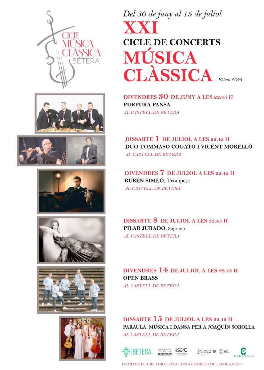 spainopenbrass's tweet photo. Mañana viernes 14 de Julio, nos vemos en el Castillo de Bétera (Valencia) a las 22:45hrs! 🎺🥳

¿Nos vemos allí?😇

🥳🎺🎹🥁
.
.
.
#openbrass #spainopenbrass #brass #trumpet #trombone #drums #stomvi #upsound #upsoundexperience #music https://t.co/WlQ4SSK6kV