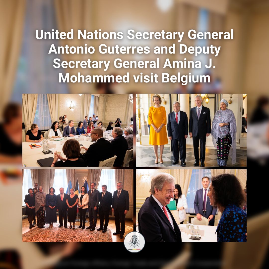 🇧🇪🇺🇳 Today @UN SG @antonioguterres & Deputy SG @AminaJMohammed were welcomed by TTMM the King & Queen of Belgium in Brussels. Afterwards, they met w/ PM @alexanderdecroo, Foreign Minister @hadjalahbib, Development Minister @carogennez & Climate Minister @KhattabiZakia. ⤵️