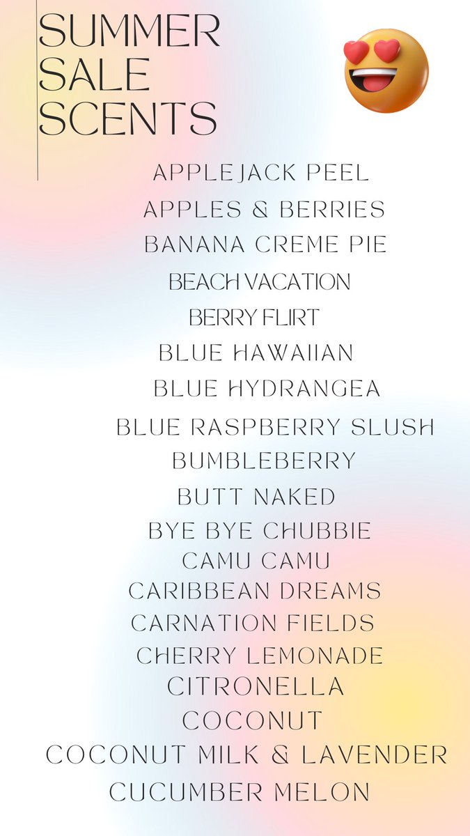 Summer Sale &amp; Scents! (The body scrubs are sugar scrubs) 😊
#summer #sale #thursdayvibes