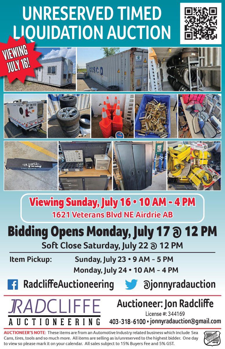 Check out our latest auction here – over 400 lots to bid on! Bidding opens Mon July 17 at 12 PM thru to Sat July 22 closing with a soft close at 12 PM.
To view &amp; register: radcliffeauctions.hibid.com
#RedDeer #Calgary #Edmonton #Auction #Alberta #liquidation #automotive #vehicleparts