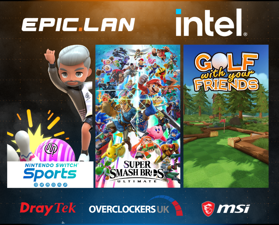 EPICLAN's tweet photo. Here are the Fun Tournaments for #EPIC39 powered by @IntelUK. 

Time to get those bowling shoes polished 🎳 dust off the golf clubs 🏌️and choose your fighter🥊as we battle on Switch Bowling, Smash Bros Ultimate and Golf with your Friends.

@OverclockersUK | @MSI__UK | @DrayTekUK https://t.co/TGsprILodi