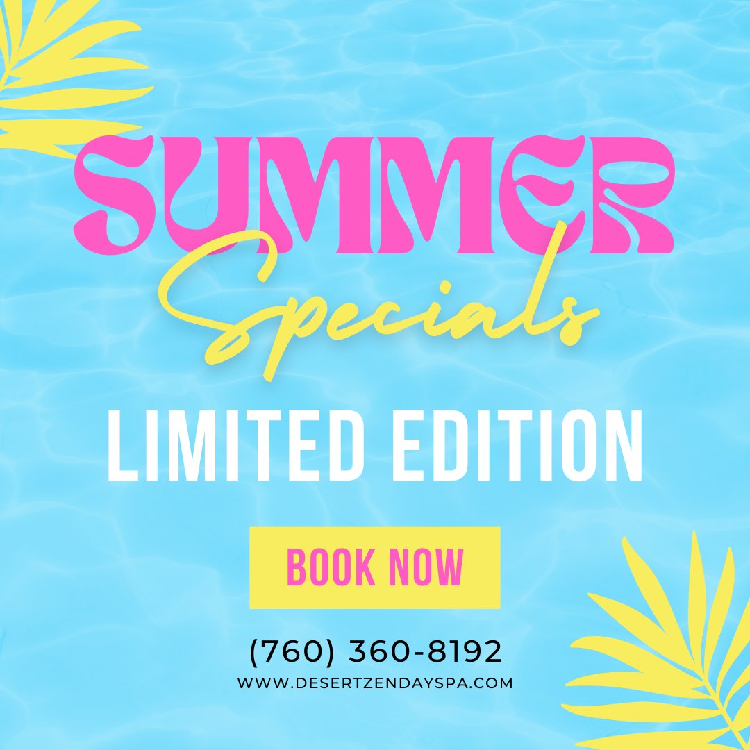 DesertZenDaySpa's tweet photo. https://t.co/Wf8uHeym1y
#desertzendayspa #summertime #summerspecials #skincare #selfcare #zen #spafinder #californiaspa #awardwinningspa #dayspa #relaxation #limitededition #summerskincare #summervacay #summer #womanowned #bermudadunes #palmdesert #california #massage #bodyscrubs https://t.co/BZDhHR81z0