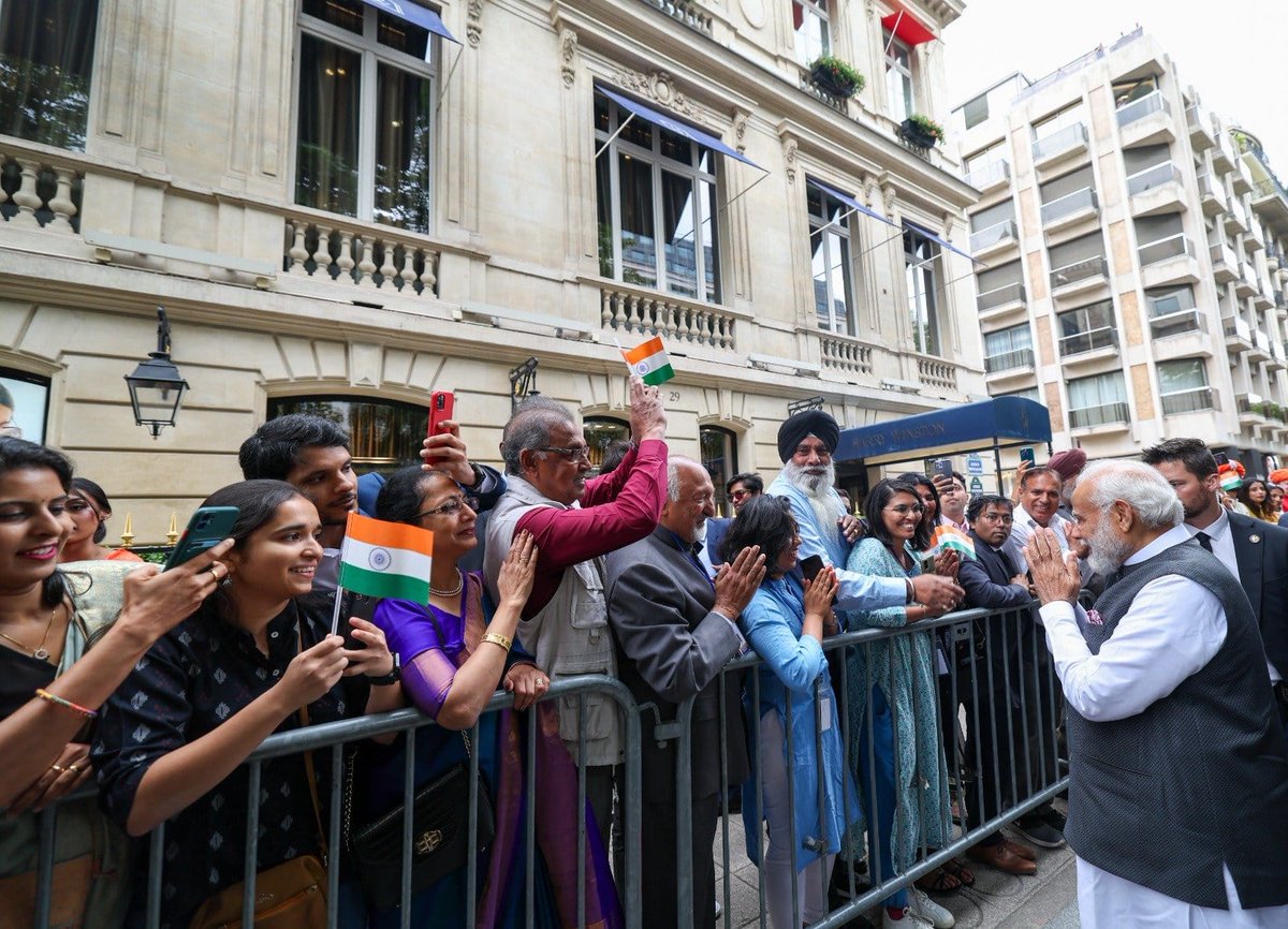 Tejasvi_Surya's tweet photo. PM Shri @narendramodi ji’s two-day visit to France marks a crucial milestone in our diplomatic ties.

His presence as Guest of Honor for #BastilleDay carries immense significance as it celebrates 25 years of our strategic partnership with France. 

His discussions with President @EmmanuelMacron & interactions with Indian diaspora will strengthen our bilateral relations further.

#ModiInParis