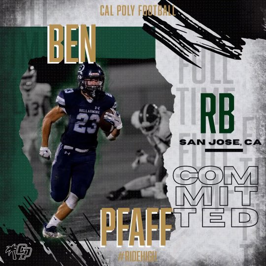 Ben Pfaff (@bpfaff23) on Twitter photo I’m excited to announce my commitment to walk on at <a href="/calpolyfootball/">Cal Poly Football</a>! Thank you to my family, coaches, teammates, and everyone who has supported me and helped make this opportunity possible. Go Mustangs 🐎 #RideHigh I’m excited to announce my commitment to walk on at <a href="/calpolyfootball/">Cal Poly Football</a>! Thank you to my family, coaches, teammates, and everyone who has supported me and helped make this opportunity possible. Go Mustangs 🐎 #RideHigh