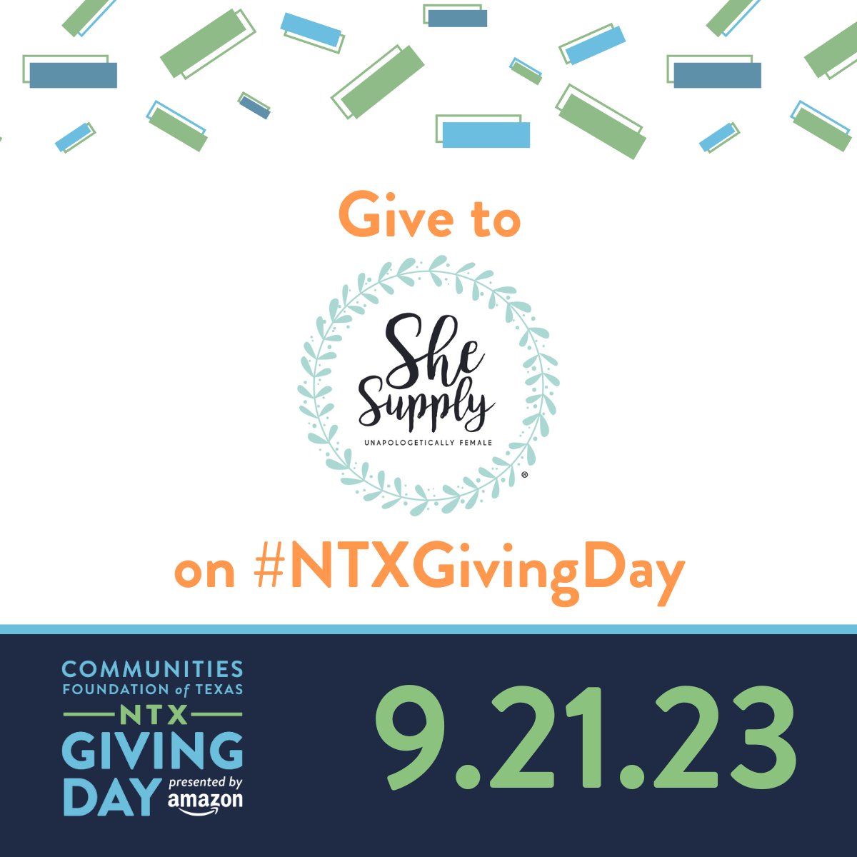 she_supply's tweet photo. Save the date! On Thursday, September 21, She Supply is participating in @GiveWisely #NTXGivingDay2023. We invite you to join the movement and help us reach our goal of $30,000 on @NTxGivingDay. 

For more info, visit https://t.co/9GdXg22moj. 

#FindYourPassionGiveWithPurpose https://t.co/IfWSNArpq3