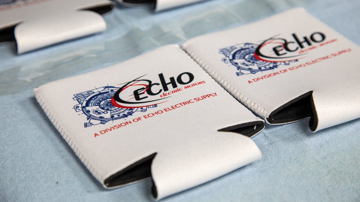 Summer is prime koozie season and our friends in the Echo Motor Division needed the custom koozie hookup from Custom Design. With a white koozie as the canvas, almost any design can be heat pressed to both sides!

#CustomDesignbyECHO #CustomDesign #Motors #ElectricMotors #Koozie