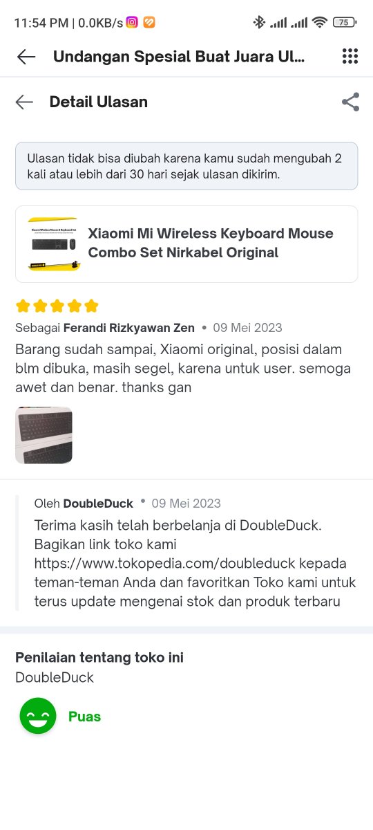 Mengulas produk yg dibeli dari Tokopedia itu seperti bercerita kepada jutaan rakyat Indonesia tentang sebuah produk. Makanya gue selalu semangat mengulas dengan jujur, supaya orang lain dapet manfaat dan pengalaman dari pembeli sebelumnya, termasuk dari gue. #JuaraUlasanTokopedia