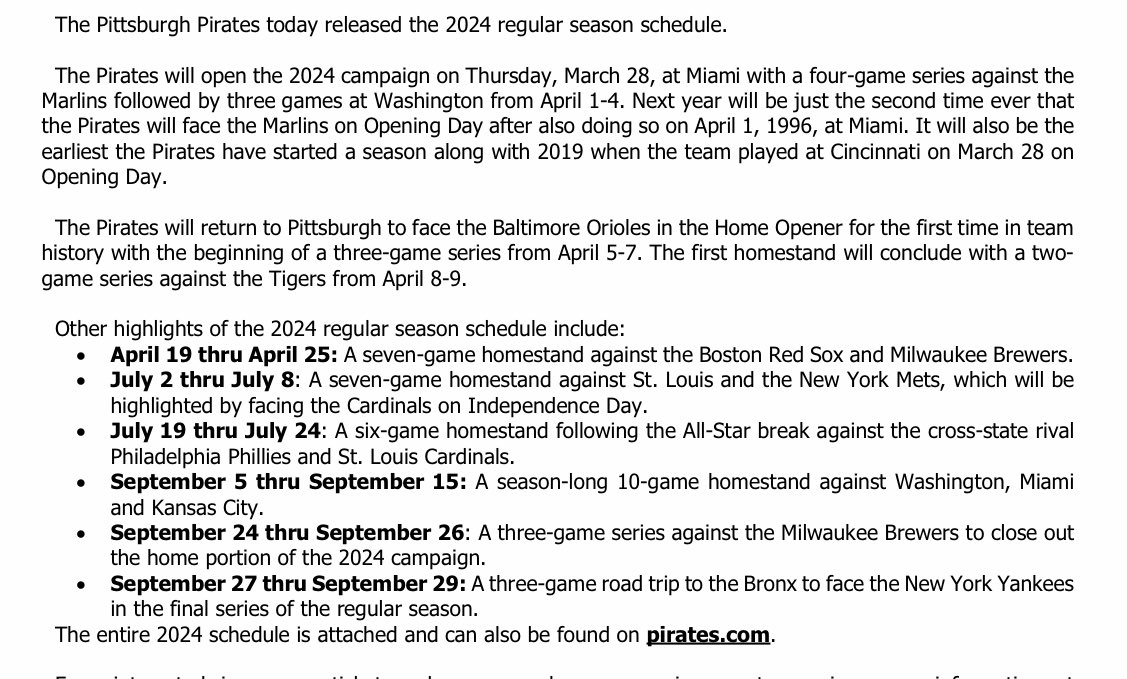 Jason Mackey on Twitter: "Pirates announce the 2024 regular season ...
