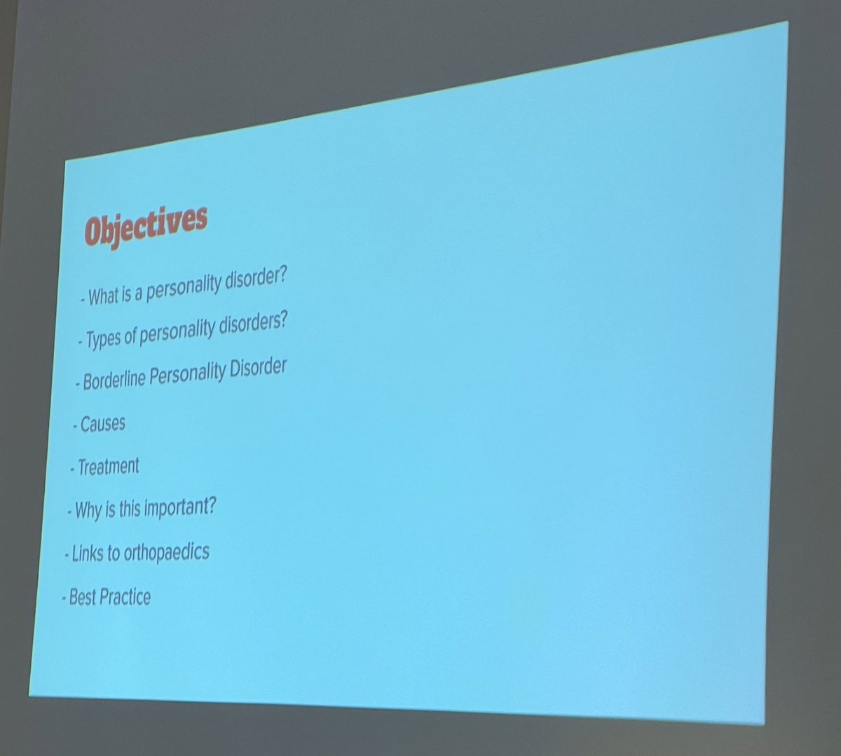 MelissaTaylorOT's tweet photo. Brilliant end of rotation presentation today from Senior OT, Ellie, discussing personality disorders.

Interesting to understand why we may see more patients presenting to our orthopaedic service who have BPD and a great discussion around challenging the stigma among clinicians👏 https://t.co/7wViXnYodx