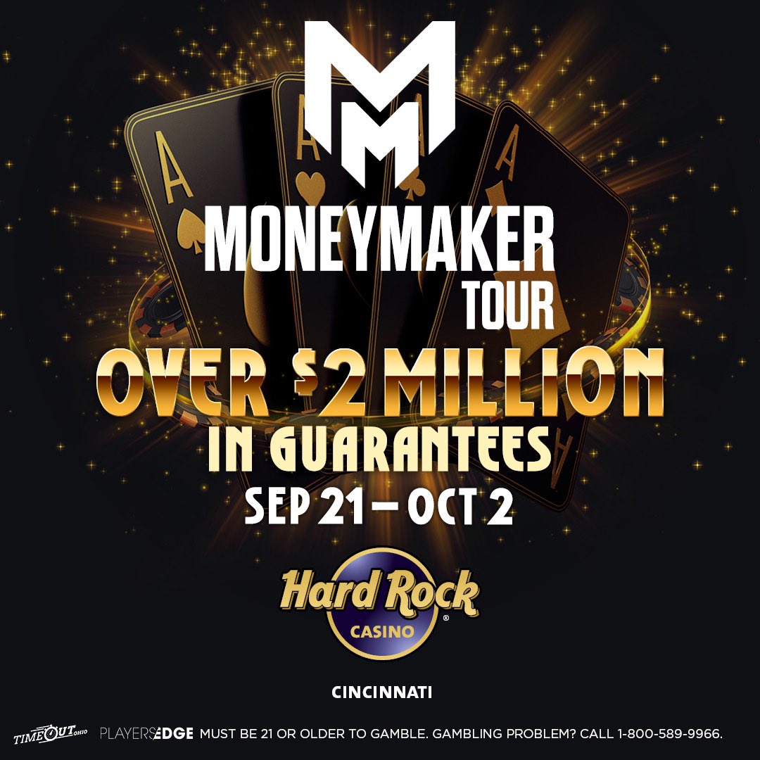 MoneymakerTour's tweet photo. With great excitement and pleasure, we announce another stop for the tour! @PokerCincinnati @Hardrock_Cincy September 21st to October 2nd with over $2 Million in guarantees!!!Schedule and structures will be posted soon on https://t.co/LRKBKLRAwv! https://t.co/Y40LcZ3HvD