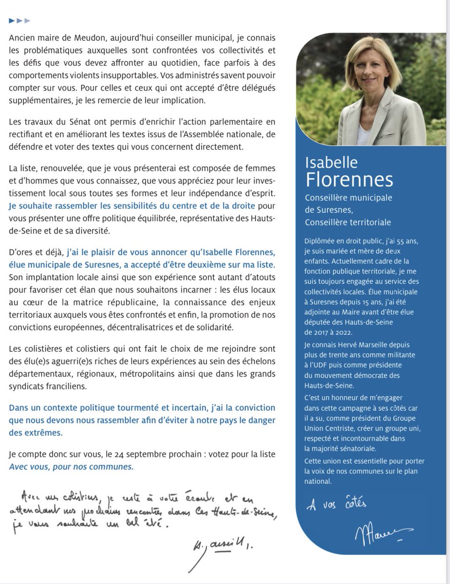 J’ai le plaisir de vous adresser ma lettre de candidature 

📌Liste « Avec vous, pour nos communes »
#Sénatoriales avec <a href="/iflorennes92/">Isabelle Florennes</a> 
A suivre…