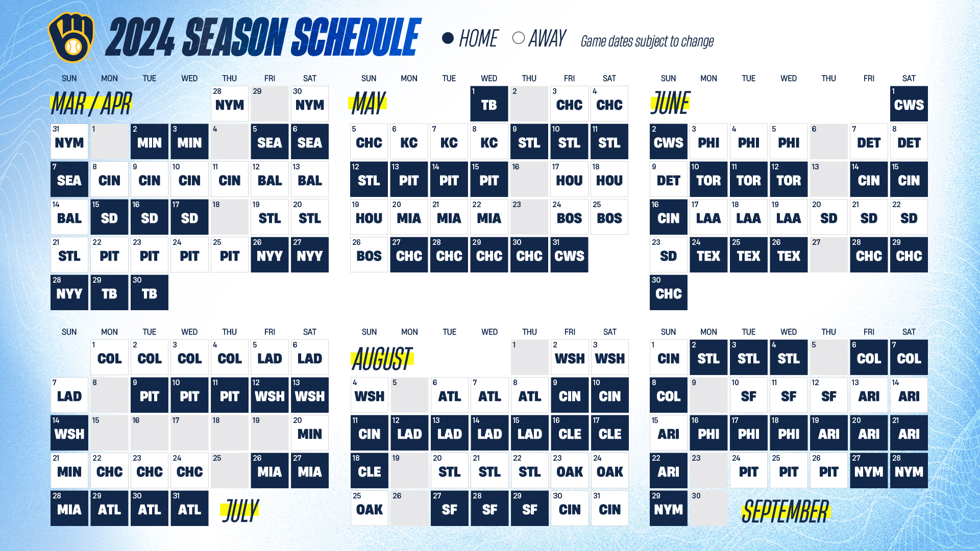 Milwaukee Brewers Schedule 2024 Printable Ilsa Raquel