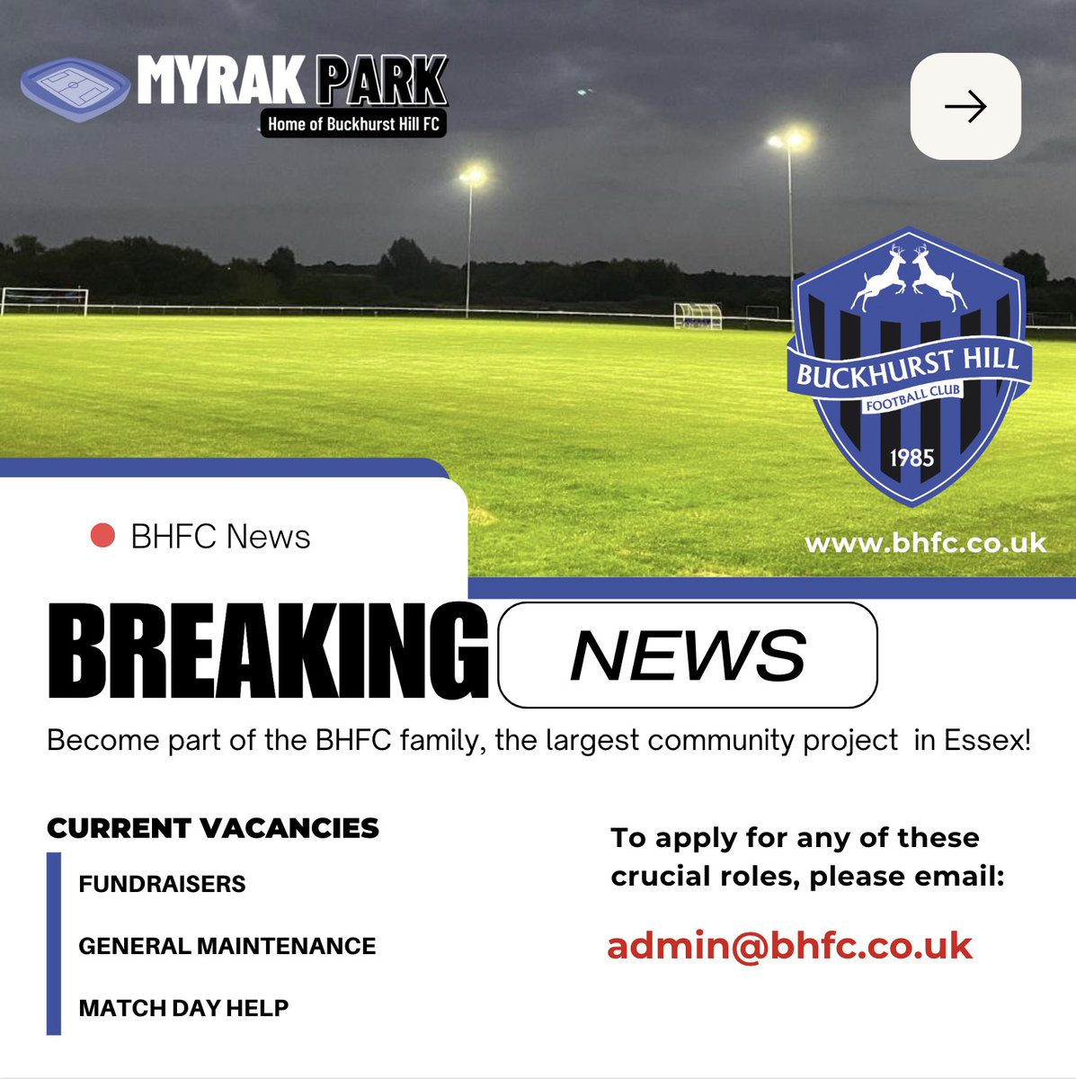buckhursthillfc's tweet photo. 📢 Join the BHFC family and be a part of Essex's largest community project! 🙌🏼
Exciting news: We're hiring! If you're passionate about making a positive impact through sports, this is your chance. Don't miss out, be a part of something special!
#BHFC #CommunityProject #NowHiring https://t.co/CRWI2yTV3E
