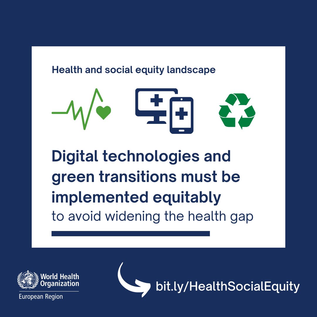 WHO_Europe's tweet photo. #Digital technologies and green transitions can boost health equity and well-being by creating jobs and regenerating local economies.
Learn more about their potential: https://t.co/R7Yog27tL7
#Health4Wellbeing https://t.co/WmaPEfvDhQ
