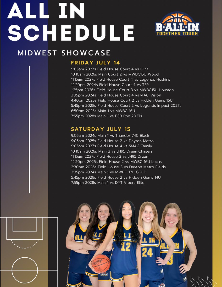 Program schedule for The Midwest Showcase presented by <a href="/gbabasketball/">Girls Basketball Association / GBA</a> &amp; <a href="/CertifiedBball/">Certified Basketball</a>. Coaches you’re gonna want to find a court with a squad of ALL IN players. Talent at every level in all positions.
