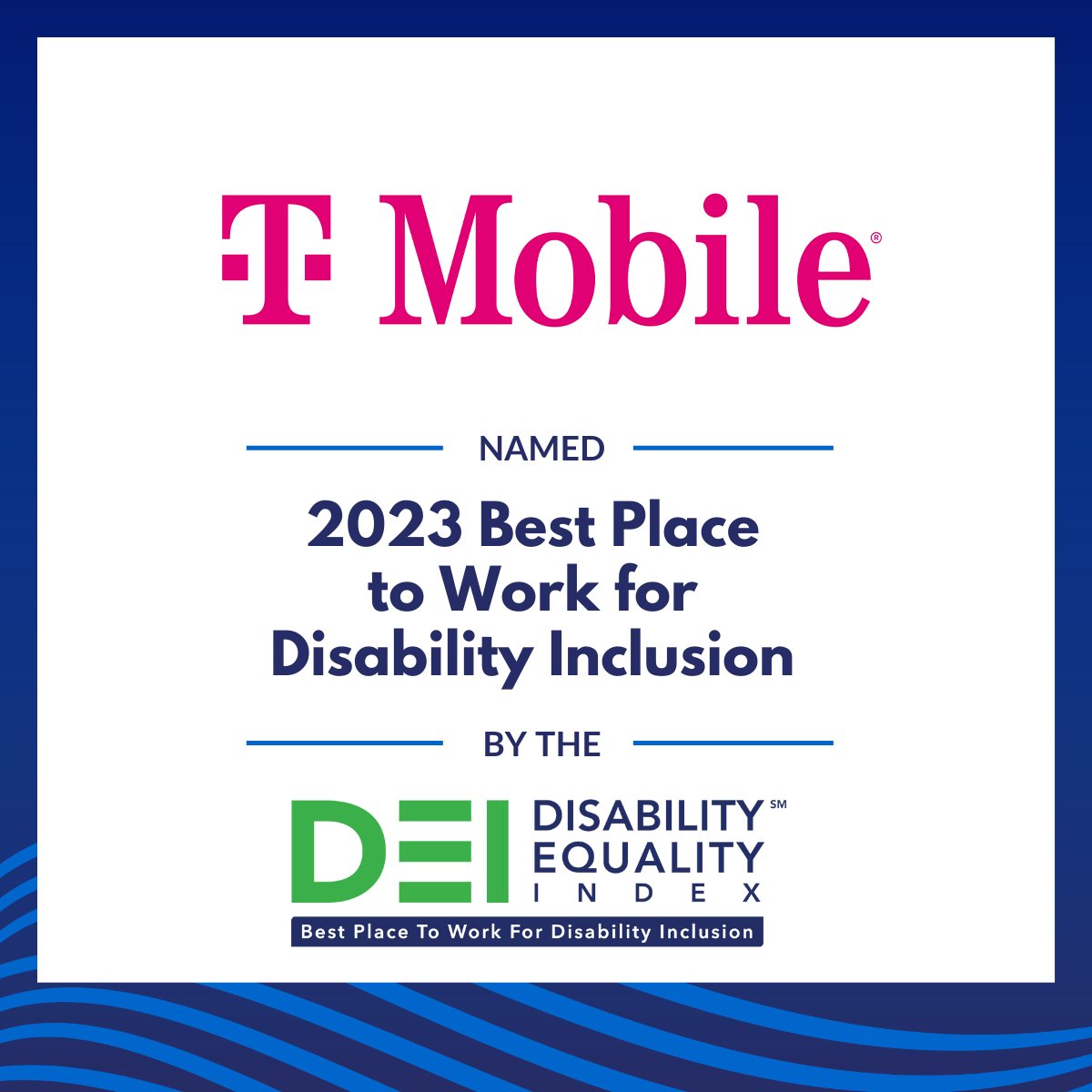 For the 7th year in a row, @TMobile earned a perfect 💯 score on the 2023 @disabilityin Index (DEI)! I love to see our teams earn recognition for creating a truly inclusive workplace for everyone.