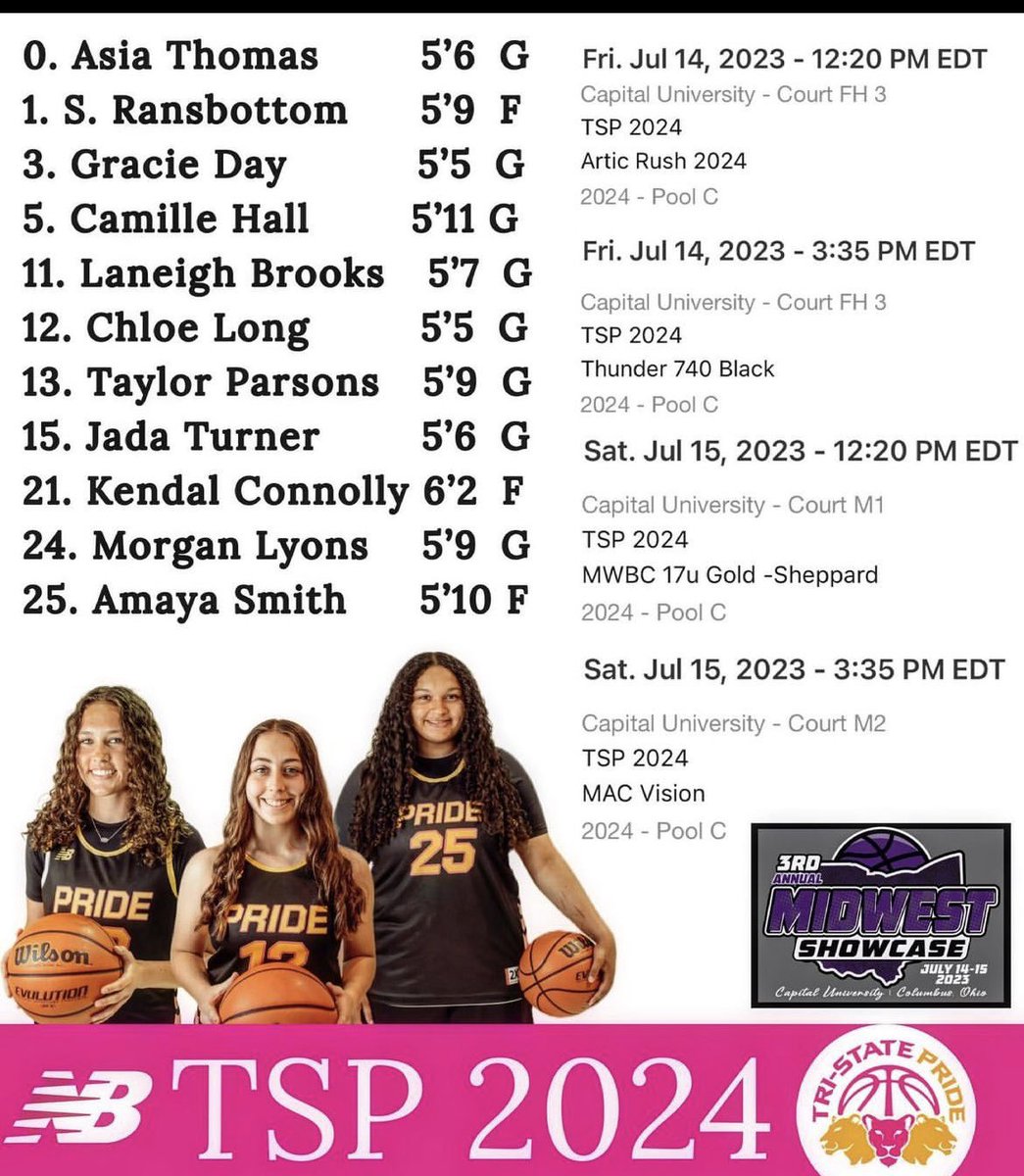 MorganL15441945's tweet photo. I’ll be filling in this weekend at the Midwest Showcase with @tristpridebball ! Here’s my schedule for it ! https://t.co/IzNCrYedtB