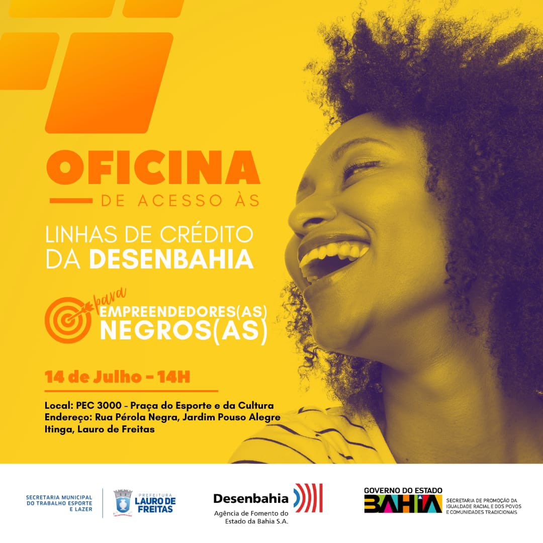 SepromiBa's tweet photo. Prepara a caneta e o bloquinho que amanhã (14), às 14h, teremos mais uma edição da Oficina de acesso às linhas de crédito da Desenbahia. 
🎟Evento aberto ao público. 
#laurodefreiras #salvador https://t.co/UPzO7uoKEg