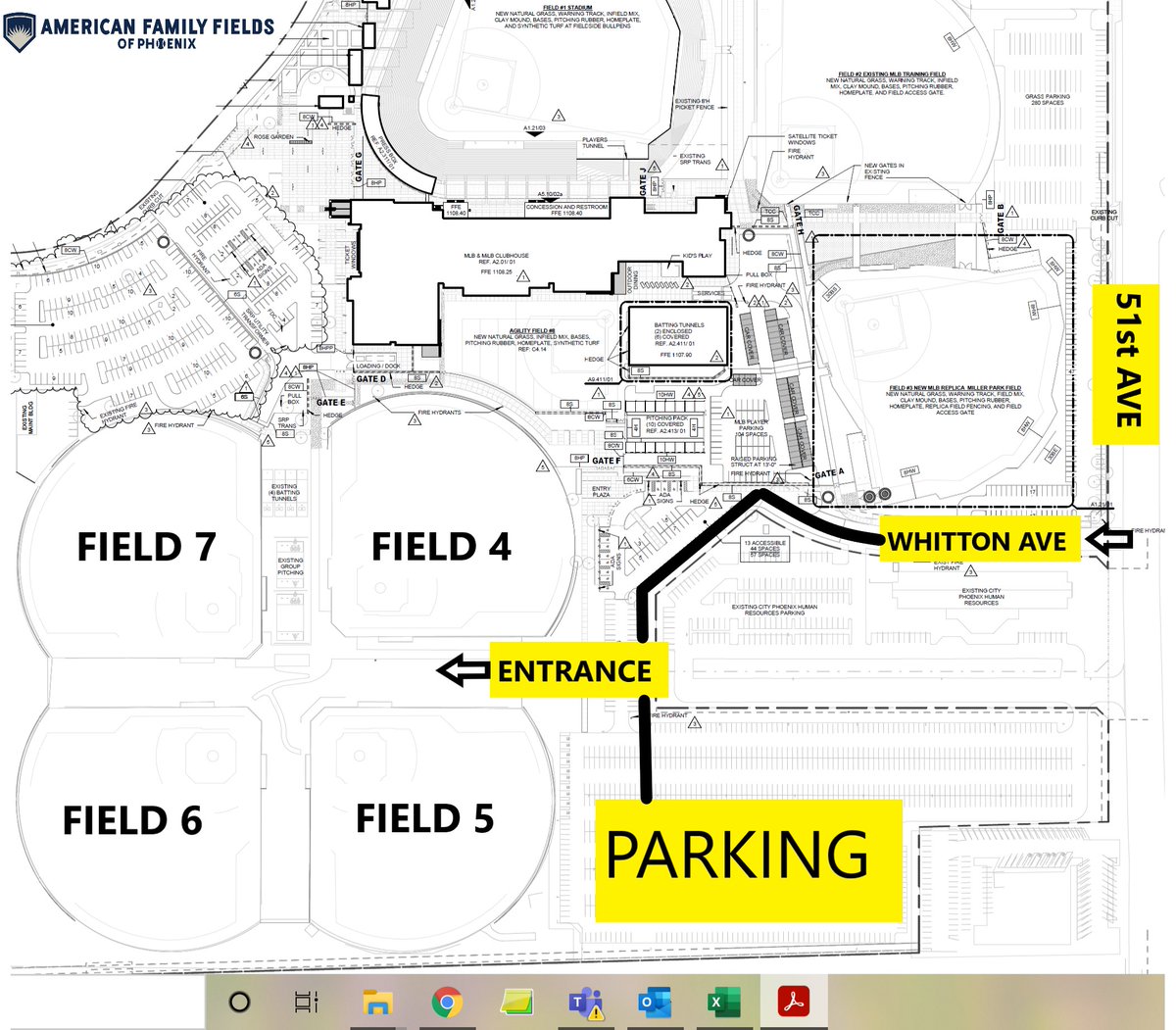 All players, coaches, umpires and fans need to enter Maryvale facility from 51st Ave. this week (see map below)