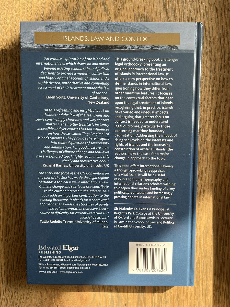 Great to have received my author’s copies today! Very grateful for the support of my colleagues, the team <a href="/Elgar_Law/">Elgar Law</a> and to Professors Karen Scott, <a href="/law_rich/">Richard Barnes</a>, and Tullio Treves for their comments on our book. Islands, Law and Context is out tomorrow: e-elgar.com/shop/gbp/islan….