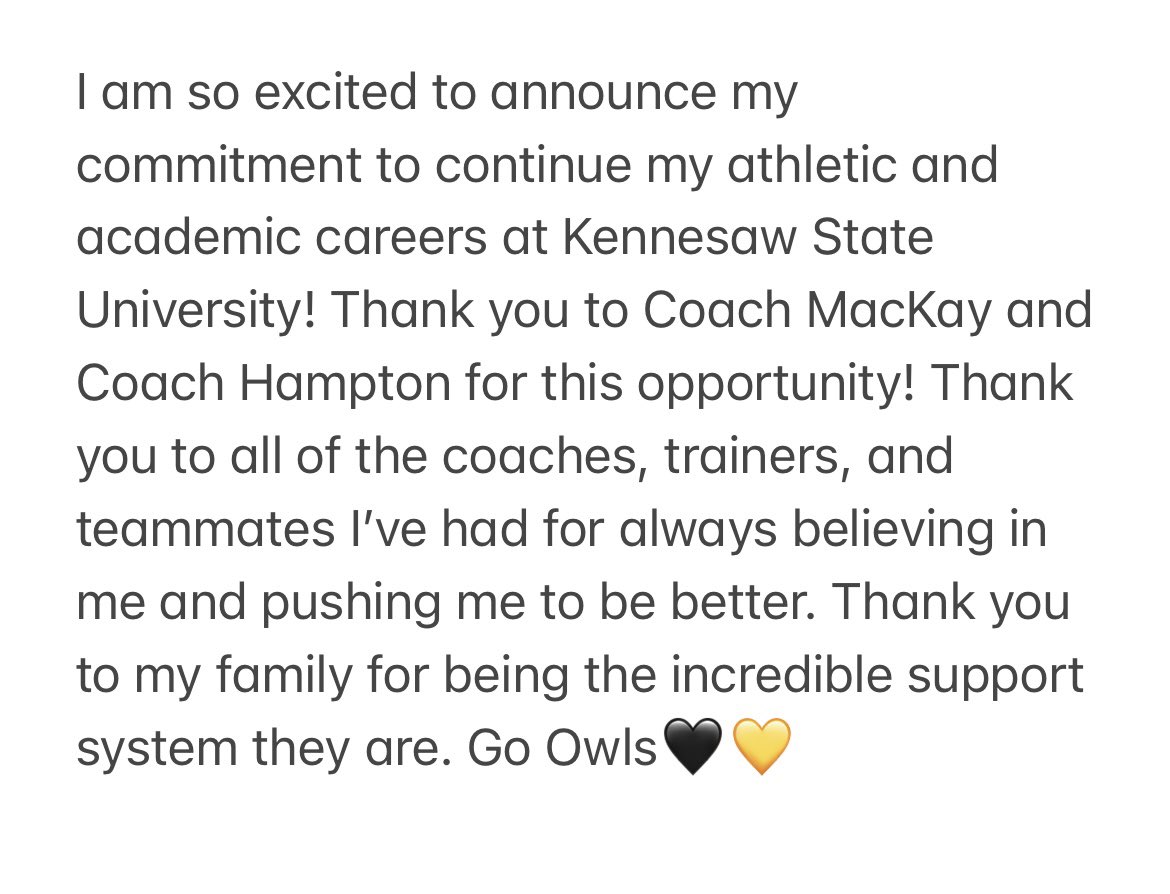 jennachase2024's tweet photo. I am so excited to announce my commitment to Kennesaw State!!!🖤💛 @KSUOwlsSB @CoachHampton_ @coachbrun @CoachDickey__ https://t.co/V6B1ndtIoE