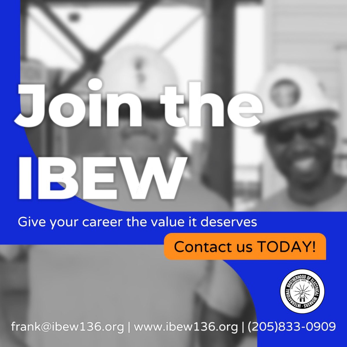 136Ibew's tweet photo. Electricians of central Alabama,
You deserve better pay…
You deserve better working conditions…
You deserve employer-paid insurance coverage…
You deserve a good retirement…
You deserve better!!!
#IBEW #LiveBetterWorkUnion https://t.co/IIjuS6frAy