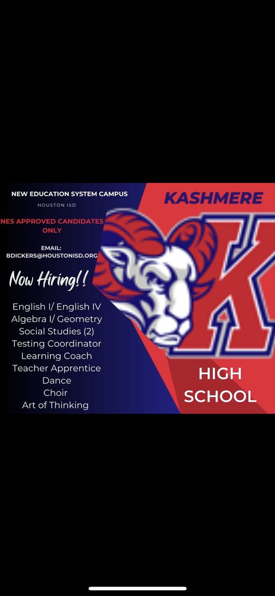 Don’t miss your opportunity to join this dynamic work <a href="/KashmereHS/">Kashmere High School</a> #kreatingleaders #makeadifference ❤️💙