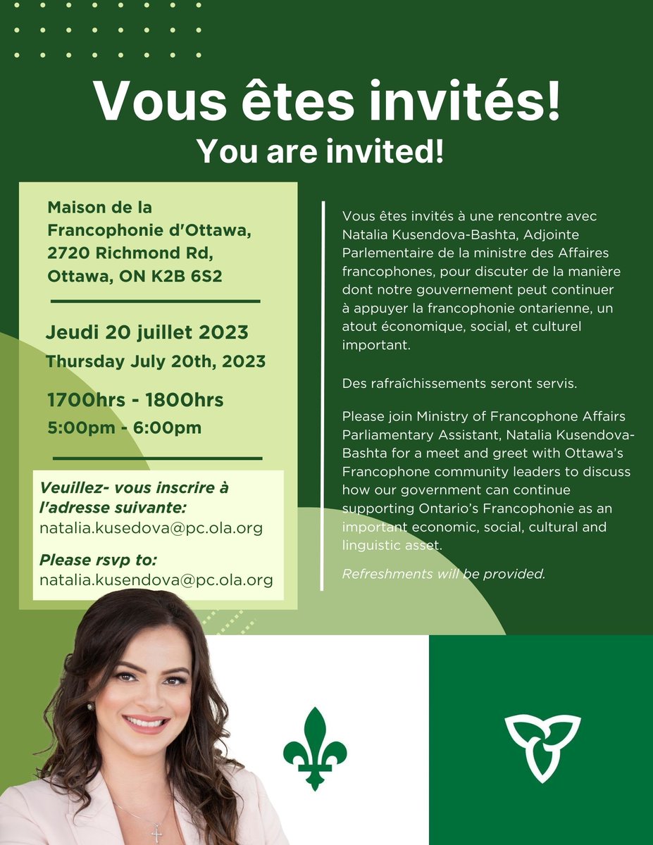 Venez rencontrer Mme Natalia Kusendova à la Maison de la francophonie d'Ottawa, ce jeudi 20 juillet dès 17h.  Inscrivez-vous ci-dessous.