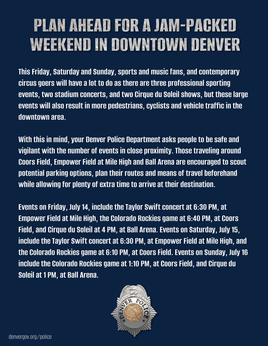 Denver Police Dept. on Twitter "It's going to be a jampacked weekend