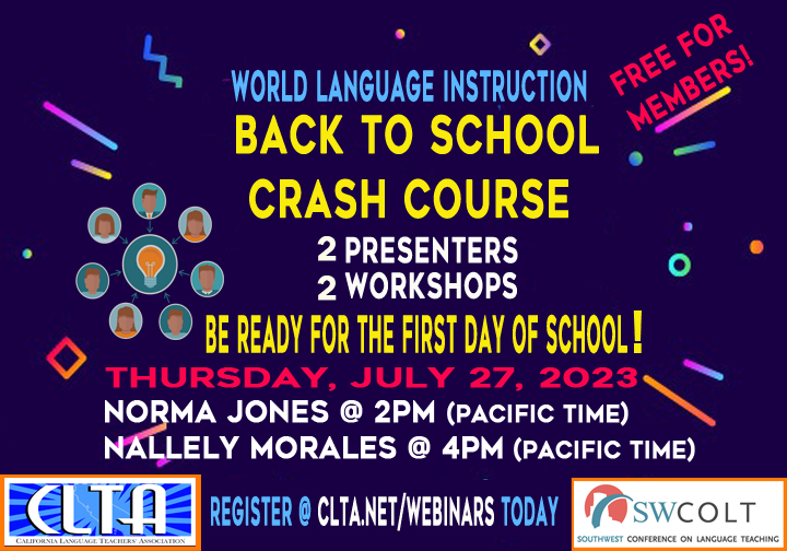 CLTAtweets's tweet photo. Let's KICKSTART the new school year with2⃣ Webinars, co-hosted with @swcoltorg, on Thursday, July 27th beginning at 2pm (PST).

Did we mention @swcoltorg &amp; CLTA members can attend for🆓! Register here: https://t.co/OUZA2GPV6o https://t.co/KpQQ78UATa
