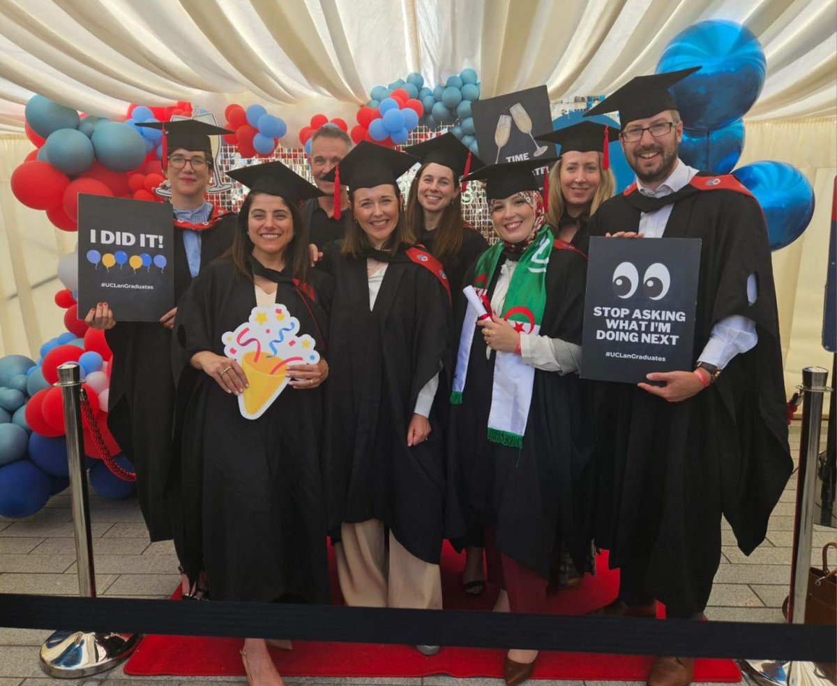larayoub's tweet photo. A graduation like no other @UCLan . We started this course under post pandemic conditions &amp; today we graduate “in person” w/ a PG degree in Journalism, Innovation &amp; Leadership.

Grateful for @francoisnel @JILeaders, mentor @lisataljard &amp; global family of journalists &amp; leader. https://t.co/9KYFSEbYc1