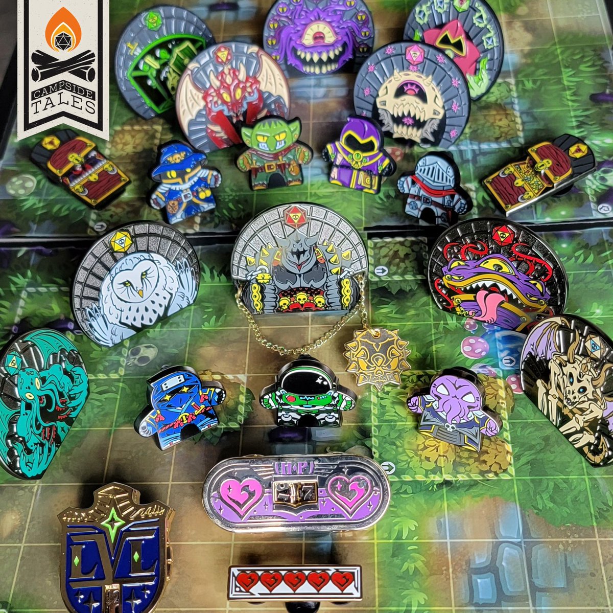 The full collection is up! And I am running a sale %25off  of the OG soft enamel designs to raise funds to improve and expand. etsy.com/shop/campsidet… 
What Characters, Monster or Items would you like to see? #dnd #dndart #pinclub #dungeonsanddragons #ttrpgfamily #boardgames