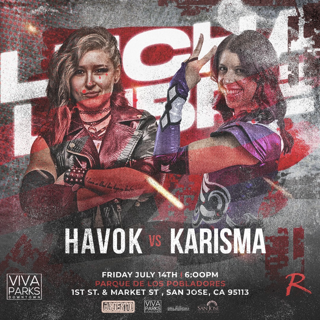 Next match signed for this Friday! Brooke Havok vs Karisma Our event will also include a DJ, food, games, local vendors, and a thrilling rock wall. #vivaparkssj #BuildingCommunityThroughFUN #sanjosé #LuchaLibre #Viva