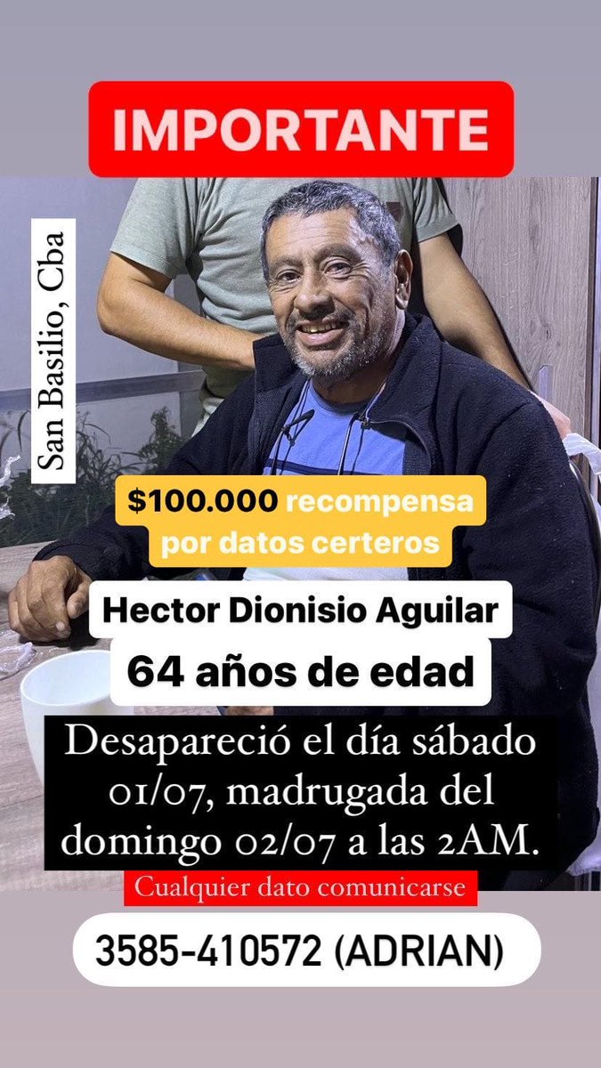 Les dan una mano a la familia que estan desesperados buscandolo... <a href="/Cadena3Com/">Cadena 3 Argentina</a> <a href="/LAVOZcomar/">LAVOZcomar</a> <a href="/ElDoce/">El Doce</a> <a href="/TV_Publica/">TVP</a> <a href="/telefe/">telefe</a> <a href="/telefenoticias/">Telefe Noticias</a> <a href="/diariouno/">Diario UNO Mendoza</a> <a href="/mdzol/">MDZ Online</a> <a href="/Telefeprensa/">TelefePrensa</a> <a href="/canal10cba/">Canal 10 Córdoba</a> <a href="/eltreceoficial/">eltrece</a>
