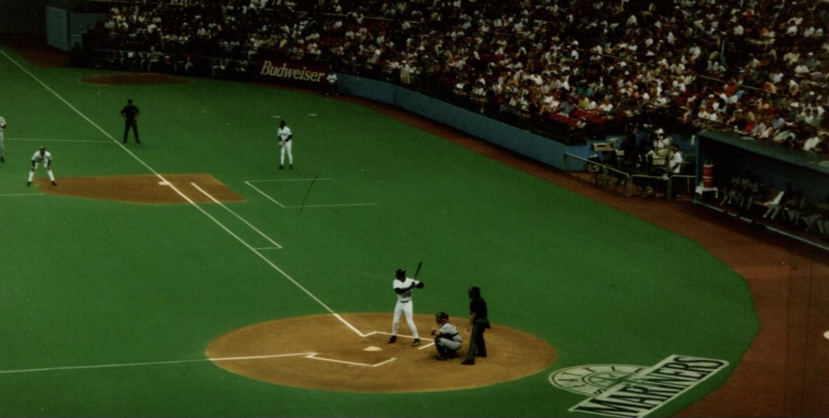 I found this photo of Ken Griffey Jr. in an old shoe box. I took it at the Kingdome on July 27, 1996. It was A-Rod’s 21st birthday. The Mariners beat the Tigers 13-7. There were 8 home runs in the game, including two by Griffey, one by A-Rod, and one by Cecil Fielder.