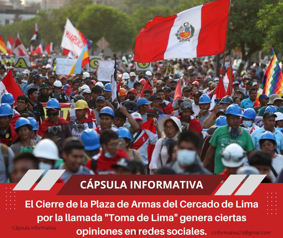 Capinforma's tweet photo. Diferentes usuarios opinan con respecto a la Toma de Lima del próximo miércoles 19 de julio. Alonso Villagómez de informa más de esto en la siguiente nota: https://t.co/0cpYzqOOJA
#TomaDeLima #protestas #plazadearmas #RedesSociales https://t.co/PyMiua1tNa