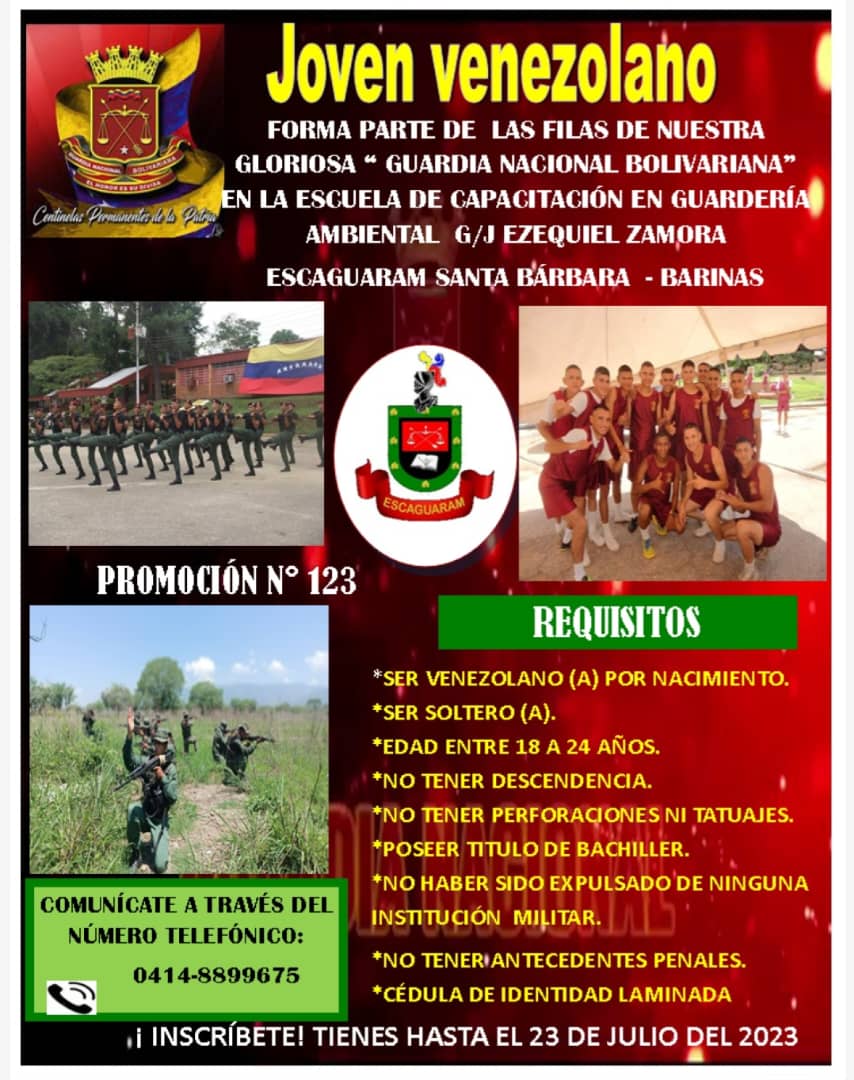 CmdteApure35's tweet photo. #13Jul || 🗣📣 Joven Venezolano, Alístate y forma parte de nuestra #FANB, conviértete en un profesional y fiel defensor de la Patria.
¡Te Esperamos!
.@PrensaCmdteGral https://t.co/ky5TiQsasu