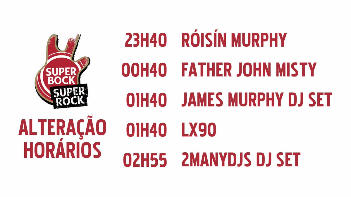 Informação importante para quem está no Super Bock Super Rock, alteração dos horários <a href="/sbsr/">SuperBockSuperRock</a>