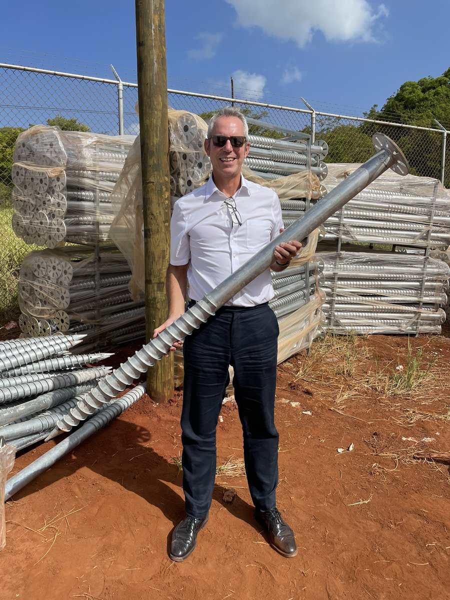 MalcolmGeereUK's tweet photo. We’re going to need a bigger screwdriver! This is how resilient infrastructure looks: these screws will hold down our 400MW solar installation in a cat 5 hurricane, to keep pumping water to 1300 farms at Essex Valley, Jamaica, as summers get hotter and drier @UKinCaribbean https://t.co/6ym4FwaOMX
