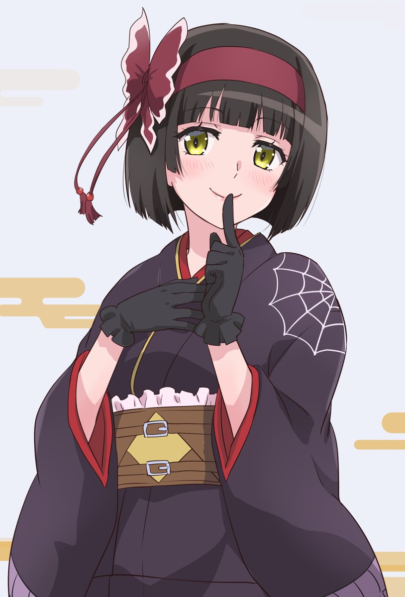 1girl japanese clothes gloves solo short hair kimono black gloves  illustration images