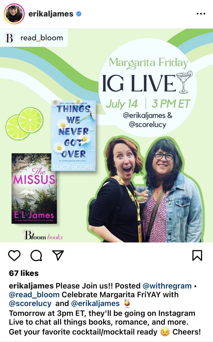 LatersBabyUK's tweet image. Instagram peeps! Join the #MargaritaFriday fun with 
@Read_Bloom @E_L_James &amp;amp; #LucyScore 3pm ET = 8pm UK