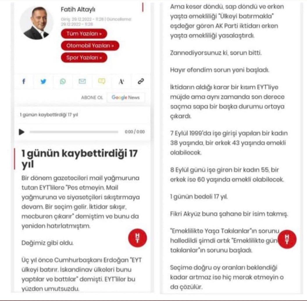#2000LerMüjdeBekliyor
#EMADDER

Sayın <a href="/fatihaltayli/">Fatih Altayli 🔴🇹🇷</a> Bey'e çok teşekkür ederiz 👏👏👏
Çok doğru tespit etmiş!
Evet Sorun yeni Başladı!
1 günün bedeli 17 yıl geç emeklilik olamaz! 
Sorun yeni Başladı! Sorun büyük!