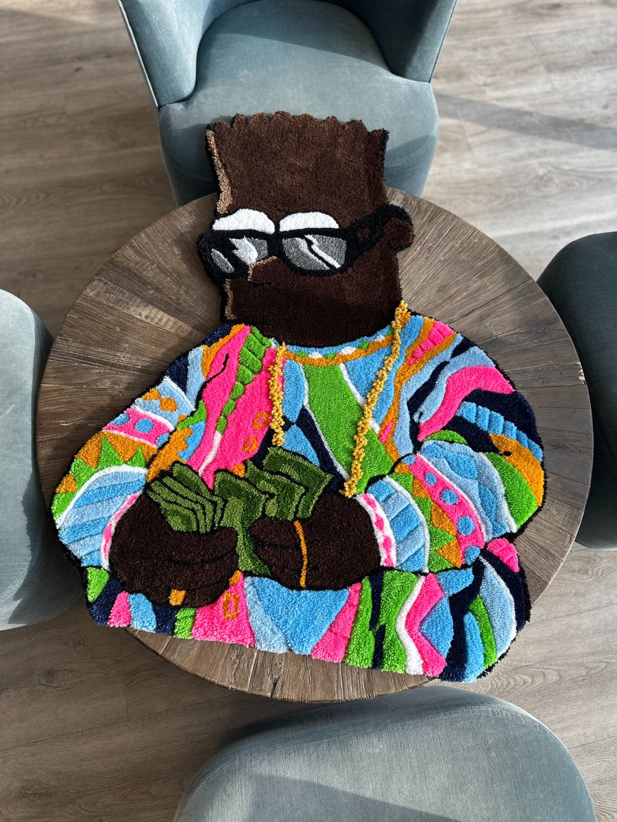 @VVleckk @UglyMoneyNiche Hey Niche, 
I been following you on tiktok and your podcast is too funny. As a fan, can i gift you my handmade rug?
Below is a work of mine from the past. i can make you what you want or i can just freestyle FOR FREEEE!!