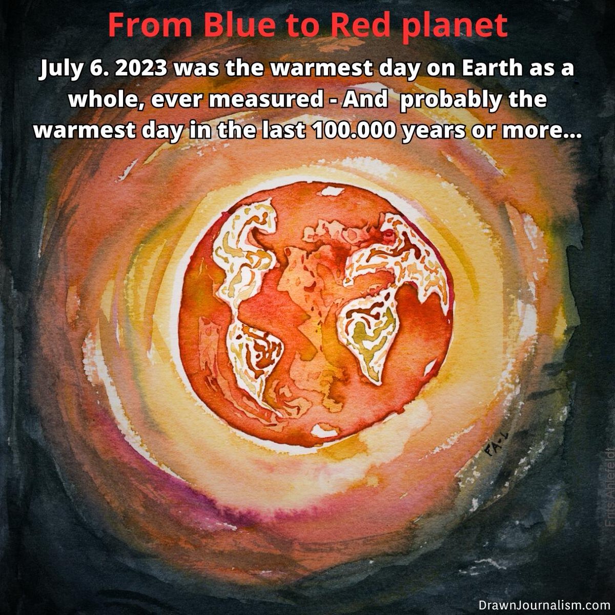Using my watercolors to sketch up why we need to #actnow :
July 6. 2023 was the warmest day on Earth as a whole, ever measured - And probably the warmest day in the last 100.000 years or more
#climateemergency #globalwarming #sealevelrise