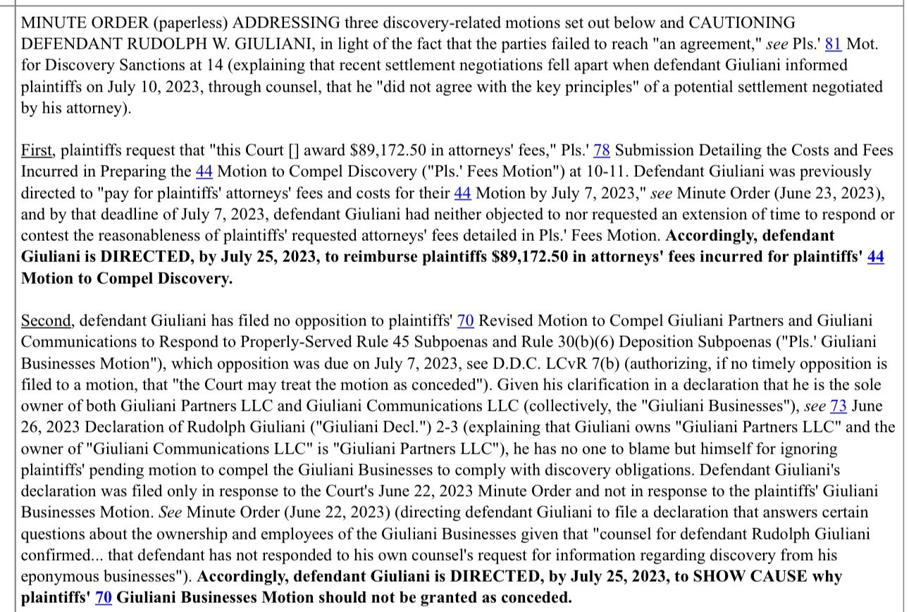 Anna Bower on Twitter "Judge Beryl Howell orders Rudy Giuliani to pay 89,172.50 in attorneys