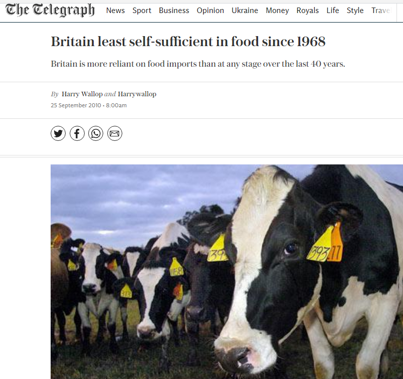 Food sufficiency can become a real problem really fast. Some call it cataclysmic 

This in 2010 👇

but since then we've been paying farmers to retire....