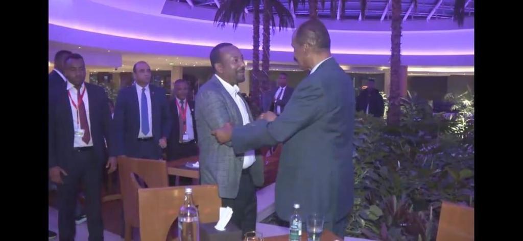 Prime Minister Abiy &amp; President Isaias met in Cairo and held cordial discussion regarding bilateral issues and crisis in Sudan. The two leaders also vowed to further deliberate on bilateral matters during H.E. President Isaias's visit to be made soon.